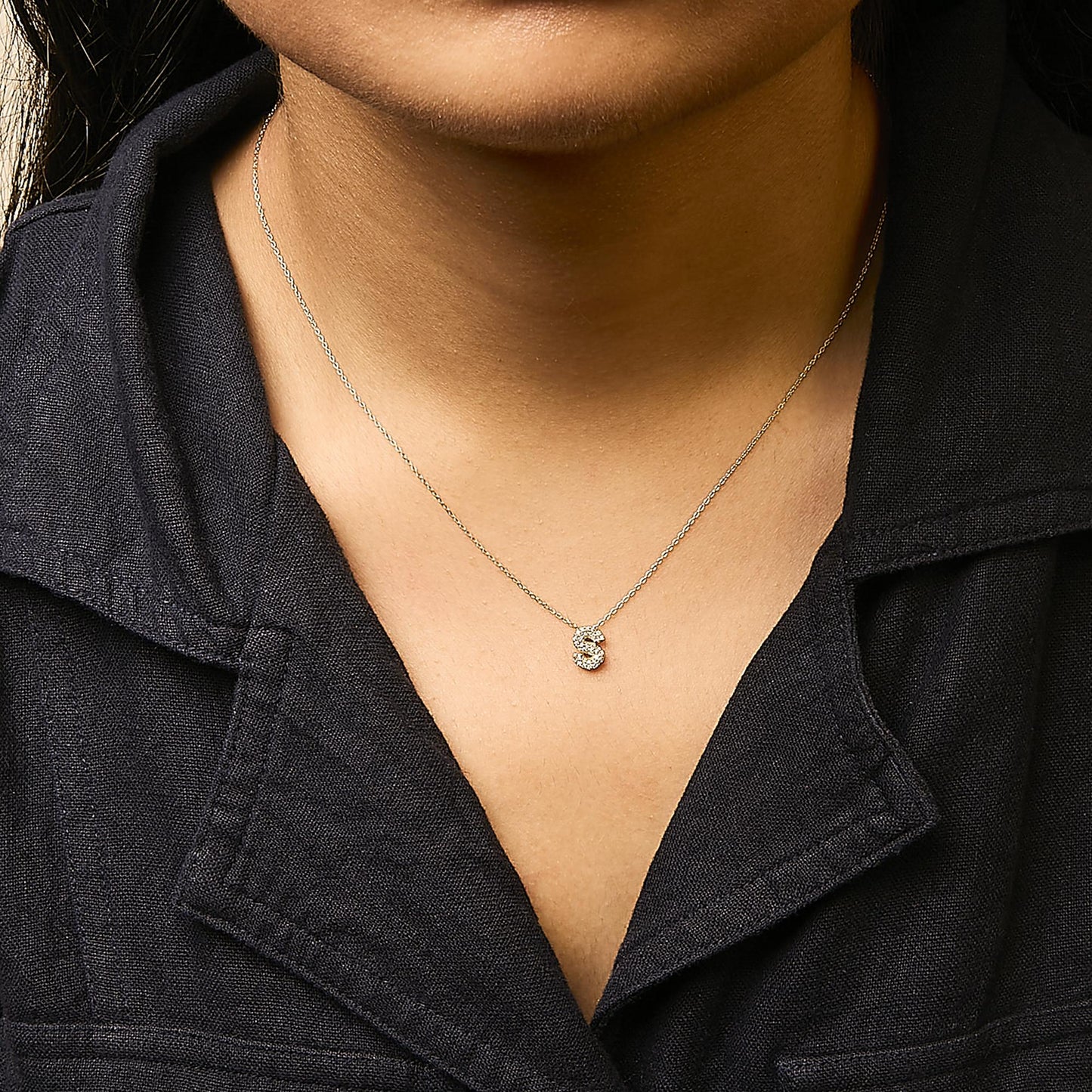 10K Yellow Gold Diamond Accent "A-Z" Initial Bubble Pendant Necklace