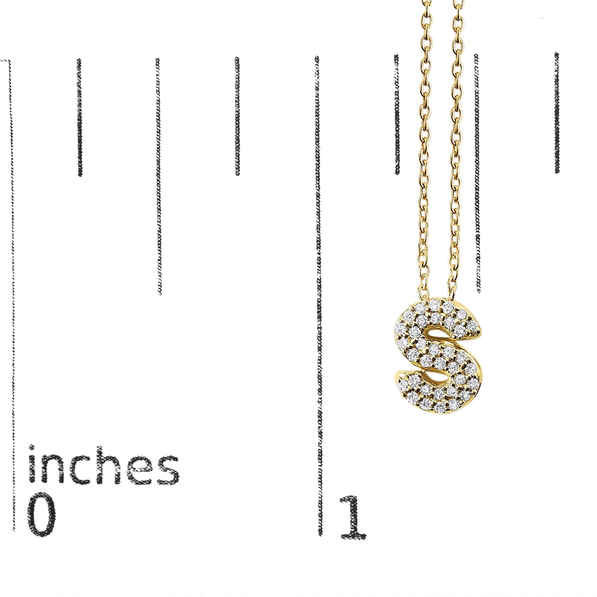 10K Yellow Gold Diamond Accent "A-Z" Initial Bubble Pendant Necklace