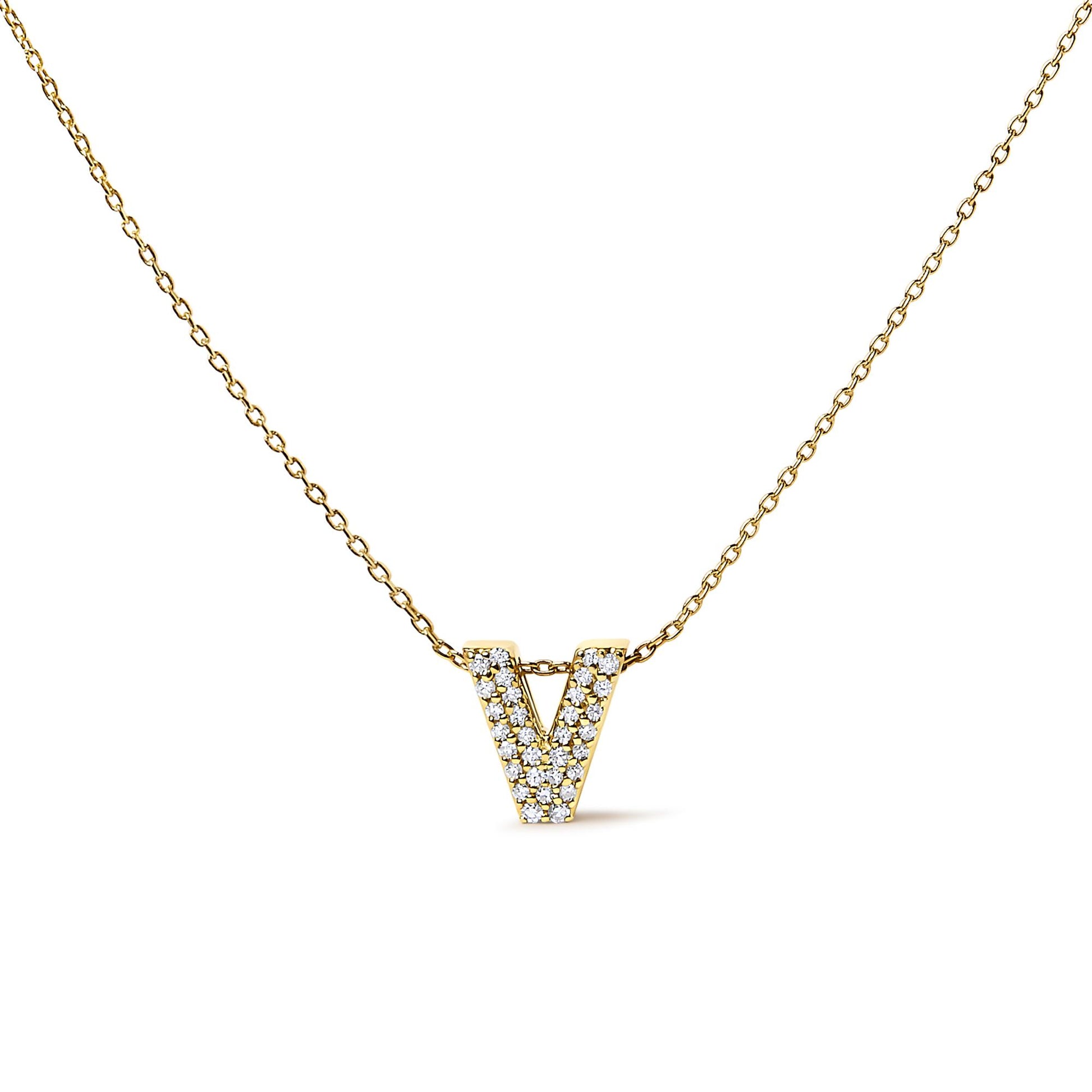 10K Yellow Gold Diamond Accent "A-Z" Initial Bubble Pendant Necklace