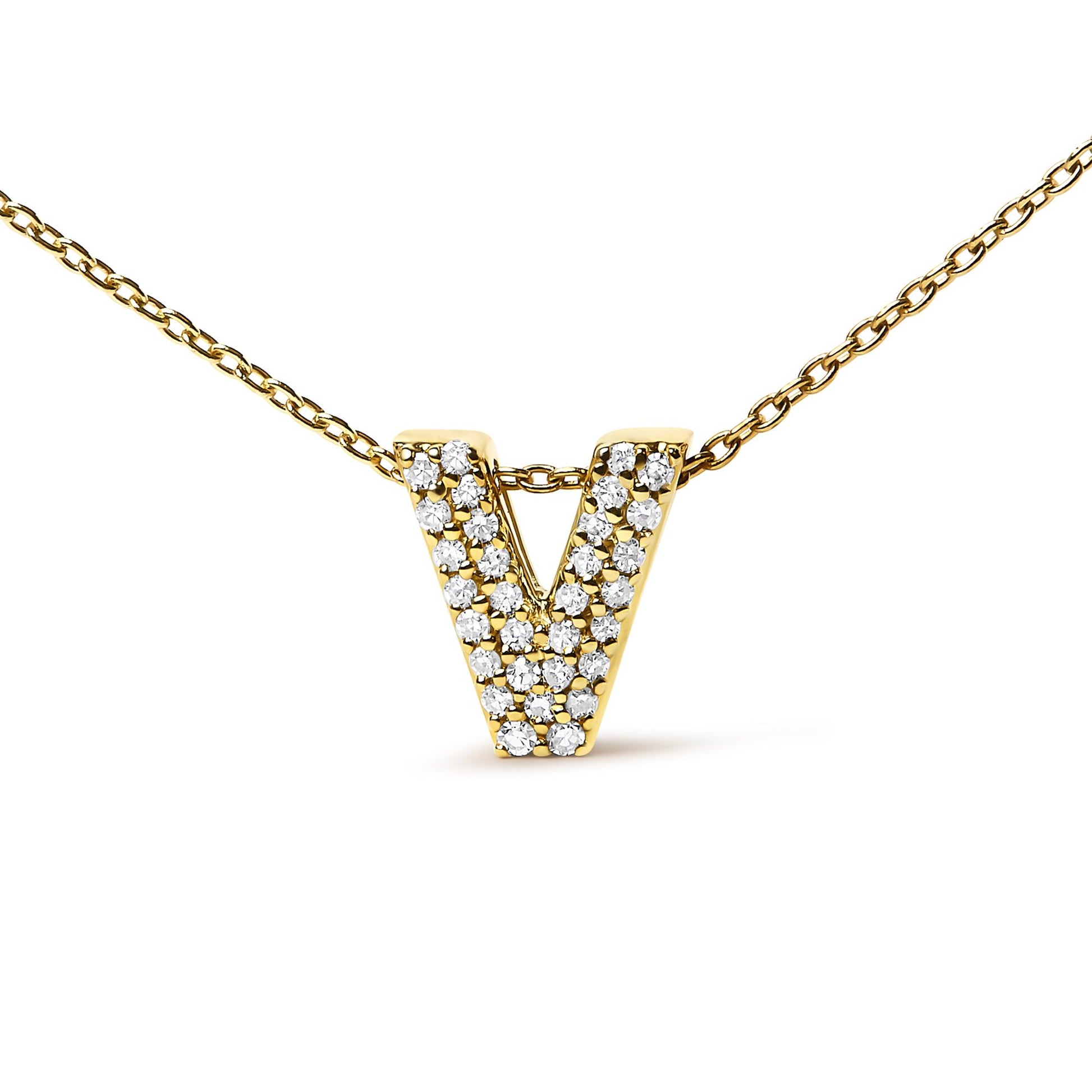10K Yellow Gold Diamond Accent "A-Z" Initial Bubble Pendant Necklace
