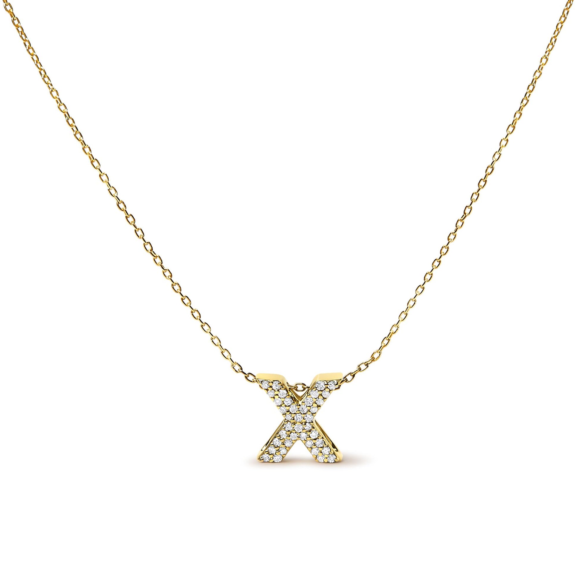 10K Yellow Gold Diamond Accent "A-Z" Initial Bubble Pendant Necklace