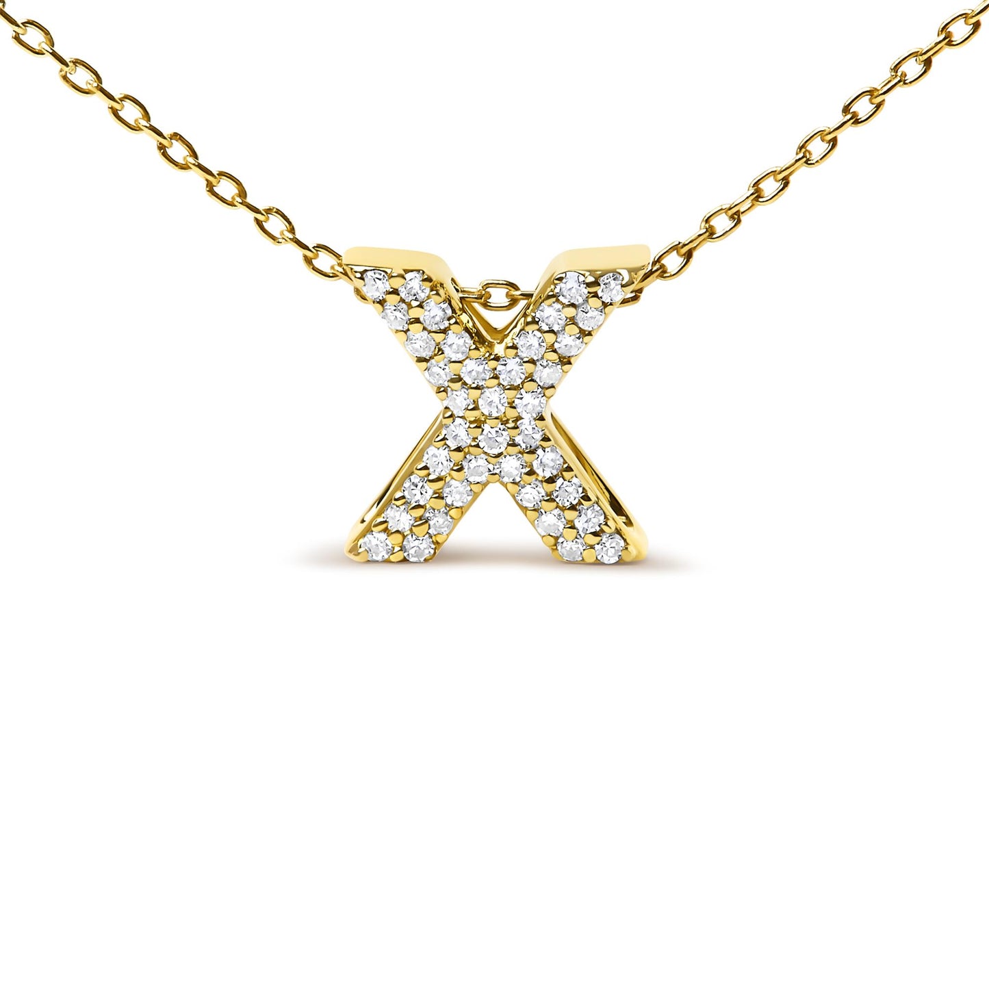 10K Yellow Gold Diamond Accent "A-Z" Initial Bubble Pendant Necklace