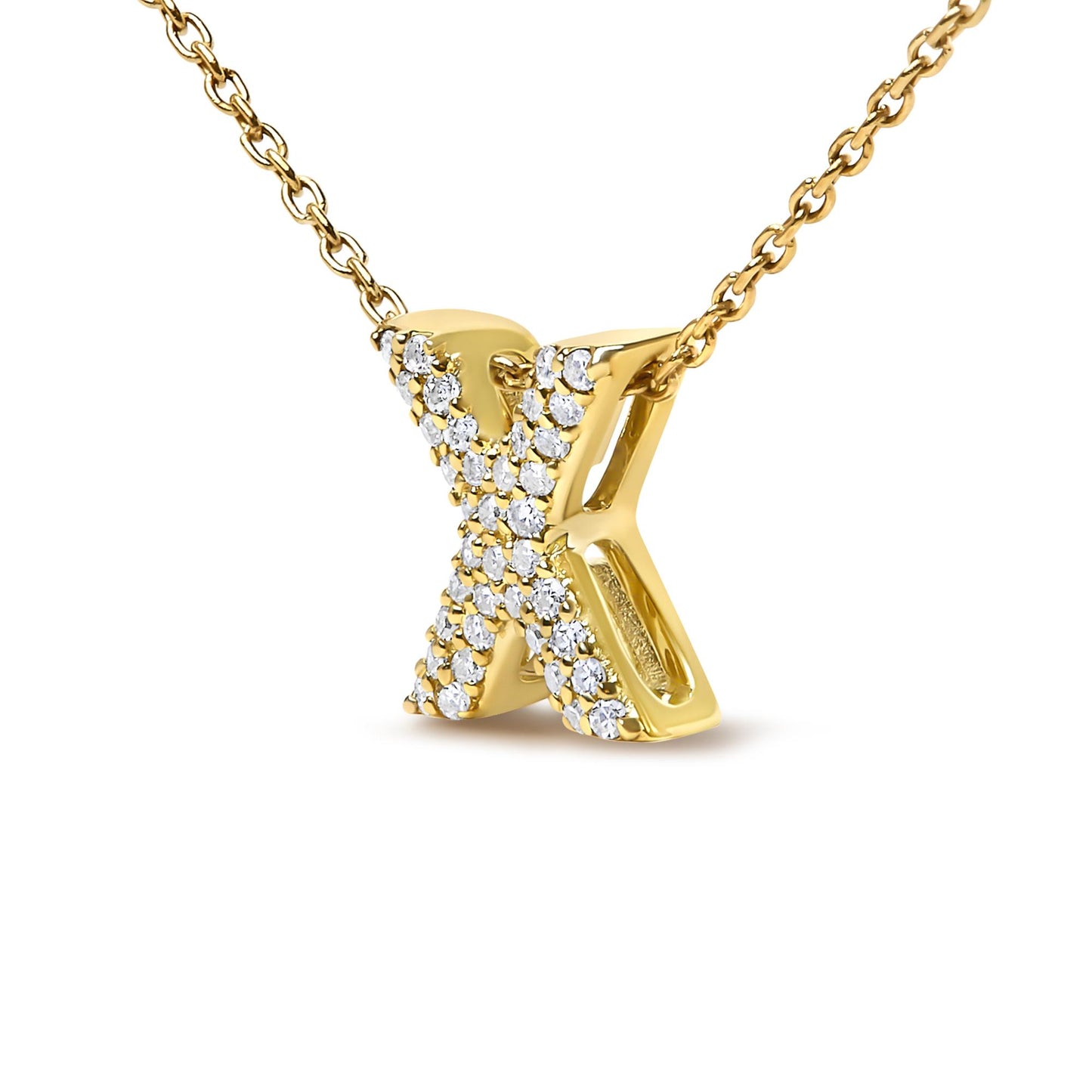 10K Yellow Gold Diamond Accent "A-Z" Initial Bubble Pendant Necklace