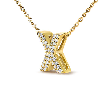 10K Yellow Gold Diamond Accent "A-Z" Initial Bubble Pendant Necklace