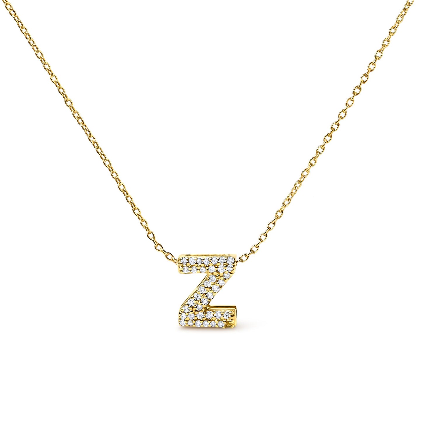 10K Yellow Gold Diamond Accent "A-Z" Initial Bubble Pendant Necklace