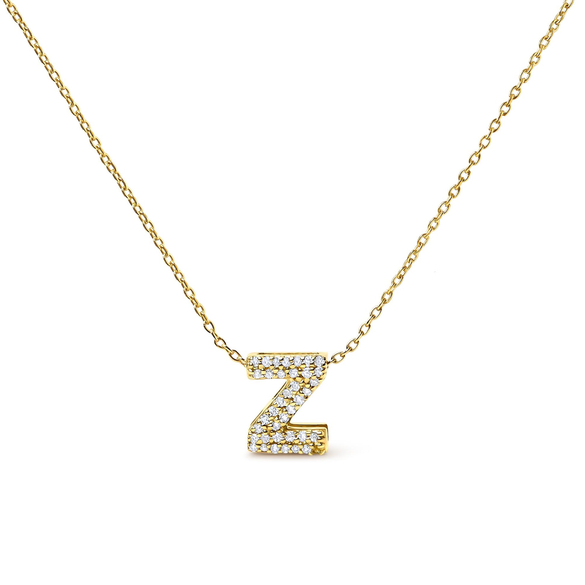 10K Yellow Gold Diamond Accent "A-Z" Initial Bubble Pendant Necklace