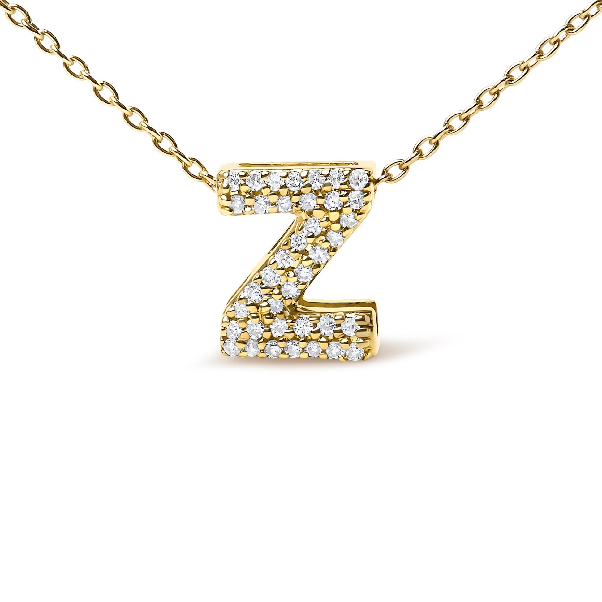 10K Yellow Gold Diamond Accent "A-Z" Initial Bubble Pendant Necklace