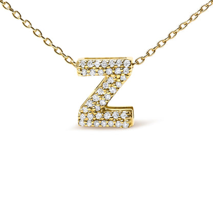 10K Yellow Gold Diamond Accent "A-Z" Initial Bubble Pendant Necklace