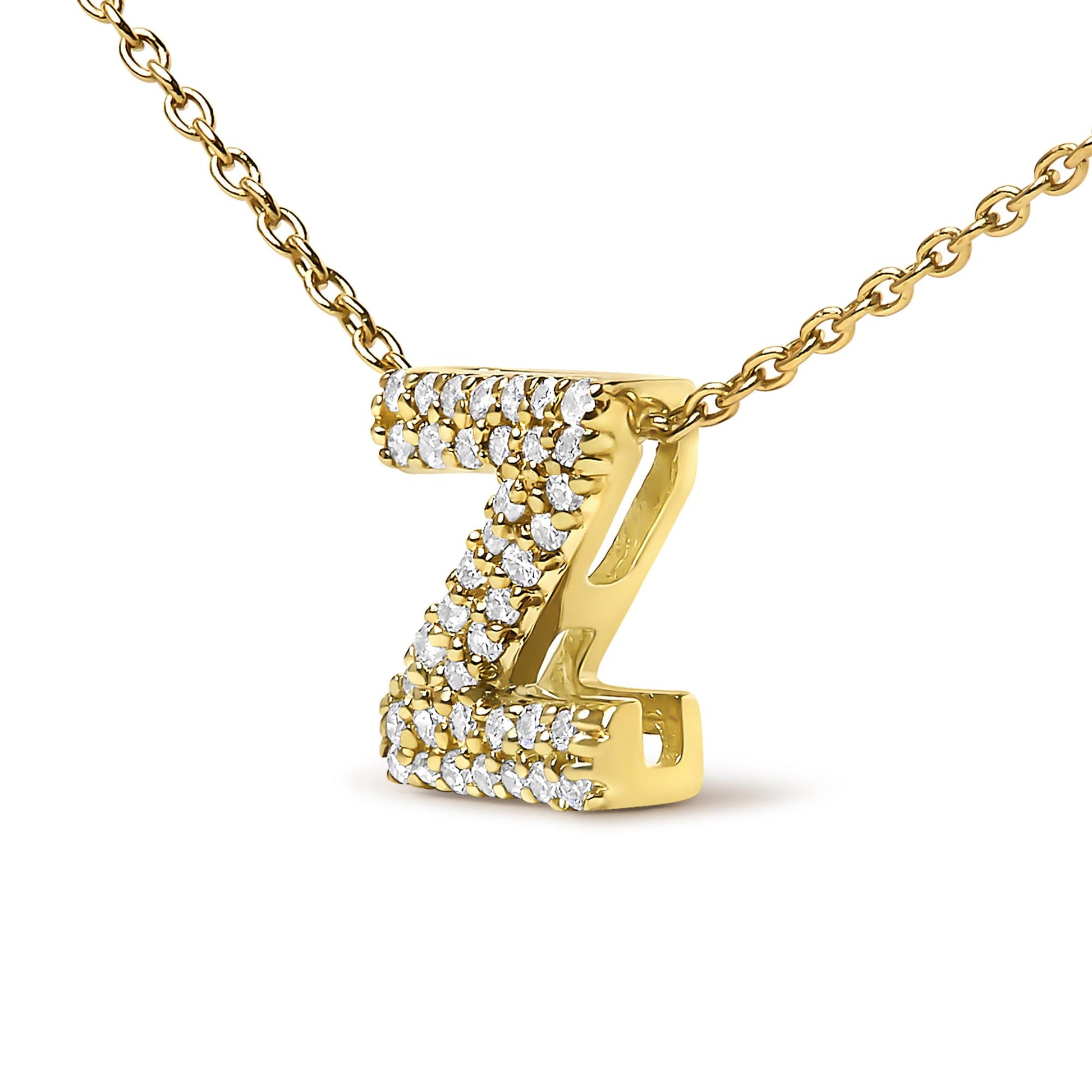 10K Yellow Gold Diamond Accent "A-Z" Initial Bubble Pendant Necklace