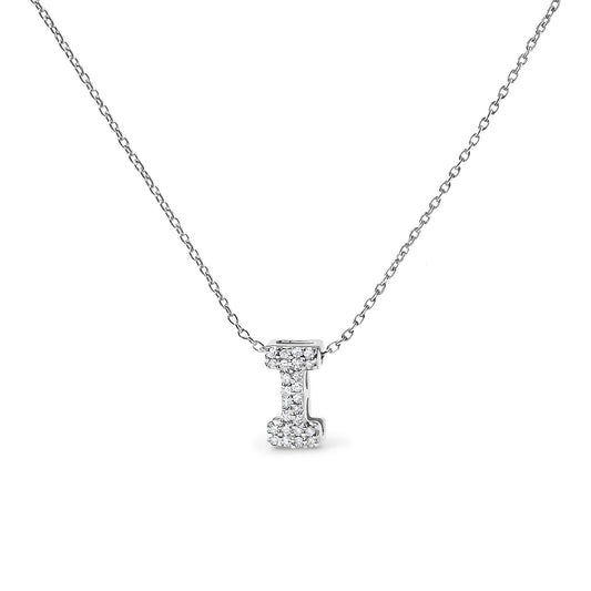10K White Gold Diamond Accent "A-Z" Initial Bubble Pendant Necklace