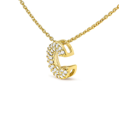 10K Yellow Gold Diamond Accent "A-Z" Initial Bubble Pendant Necklace