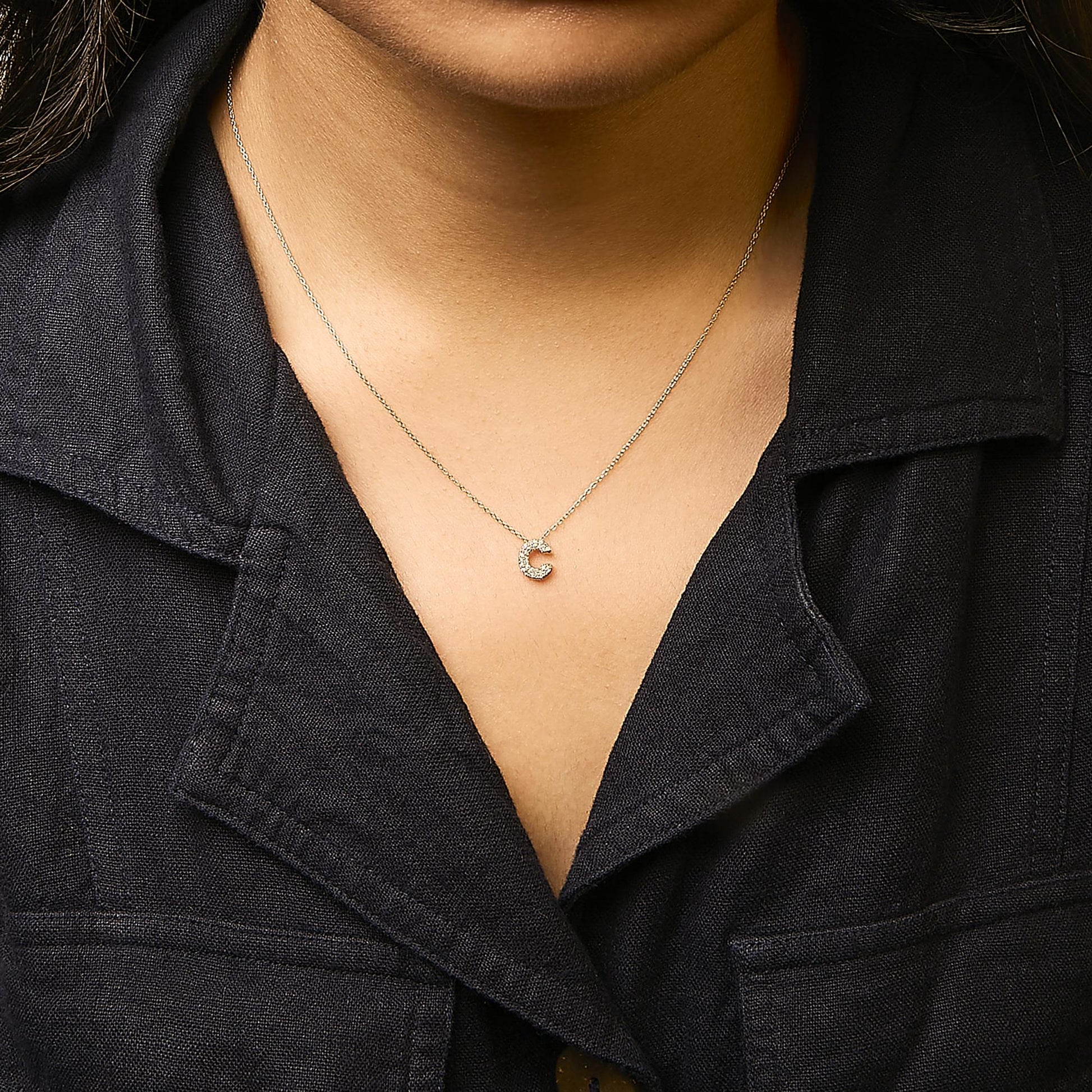 10K Yellow Gold Diamond Accent "A-Z" Initial Bubble Pendant Necklace