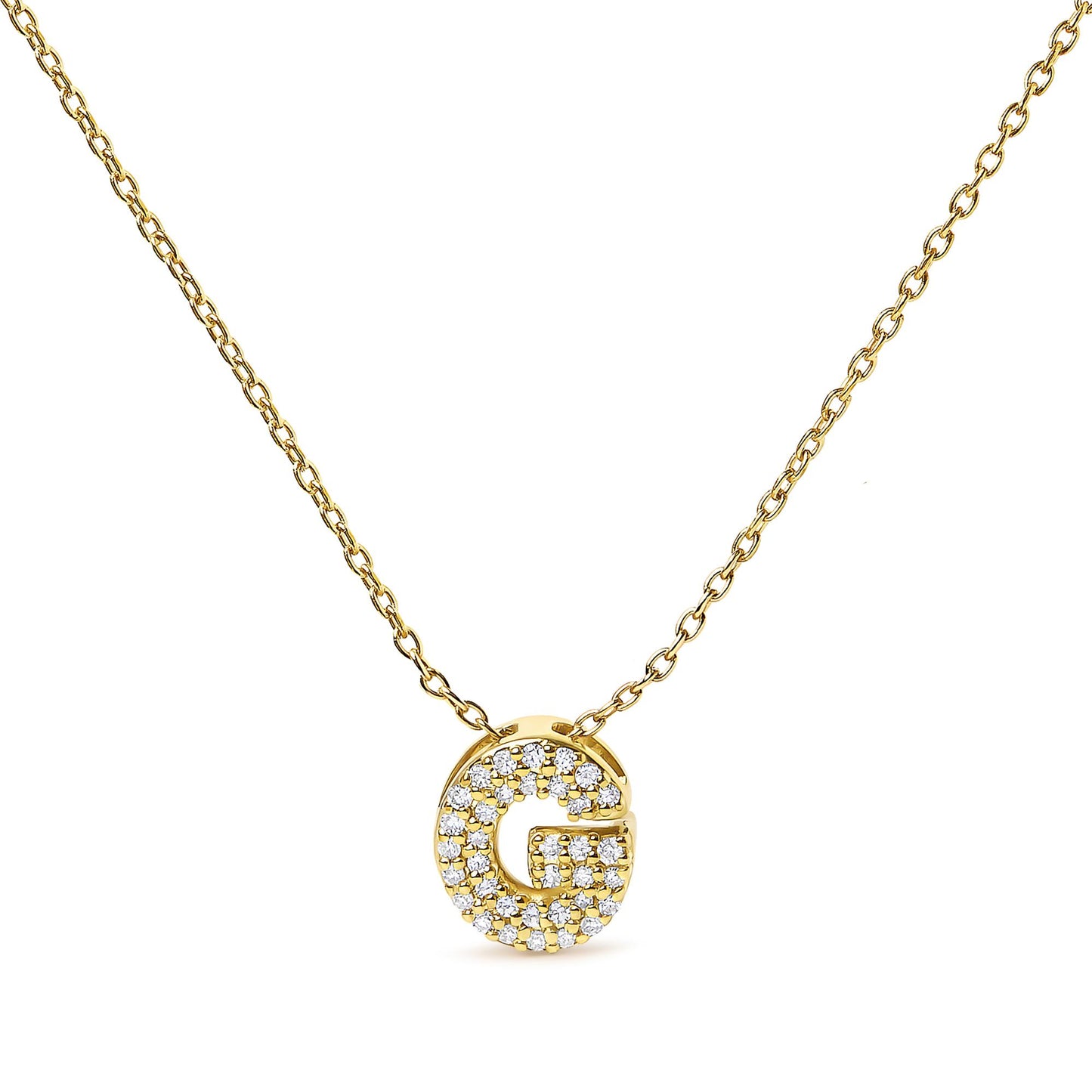 10K Yellow Gold Diamond Accent "A-Z" Initial Bubble Pendant Necklace
