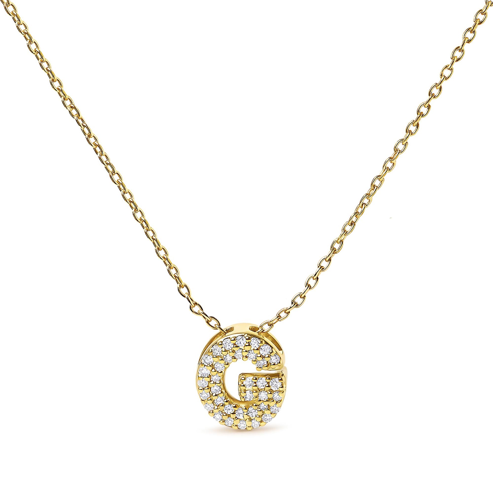 10K Yellow Gold Diamond Accent "A-Z" Initial Bubble Pendant Necklace