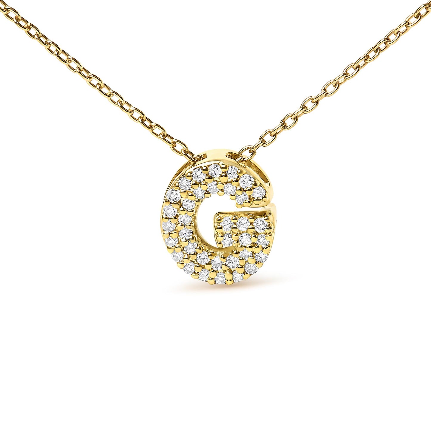 10K Yellow Gold Diamond Accent "A-Z" Initial Bubble Pendant Necklace