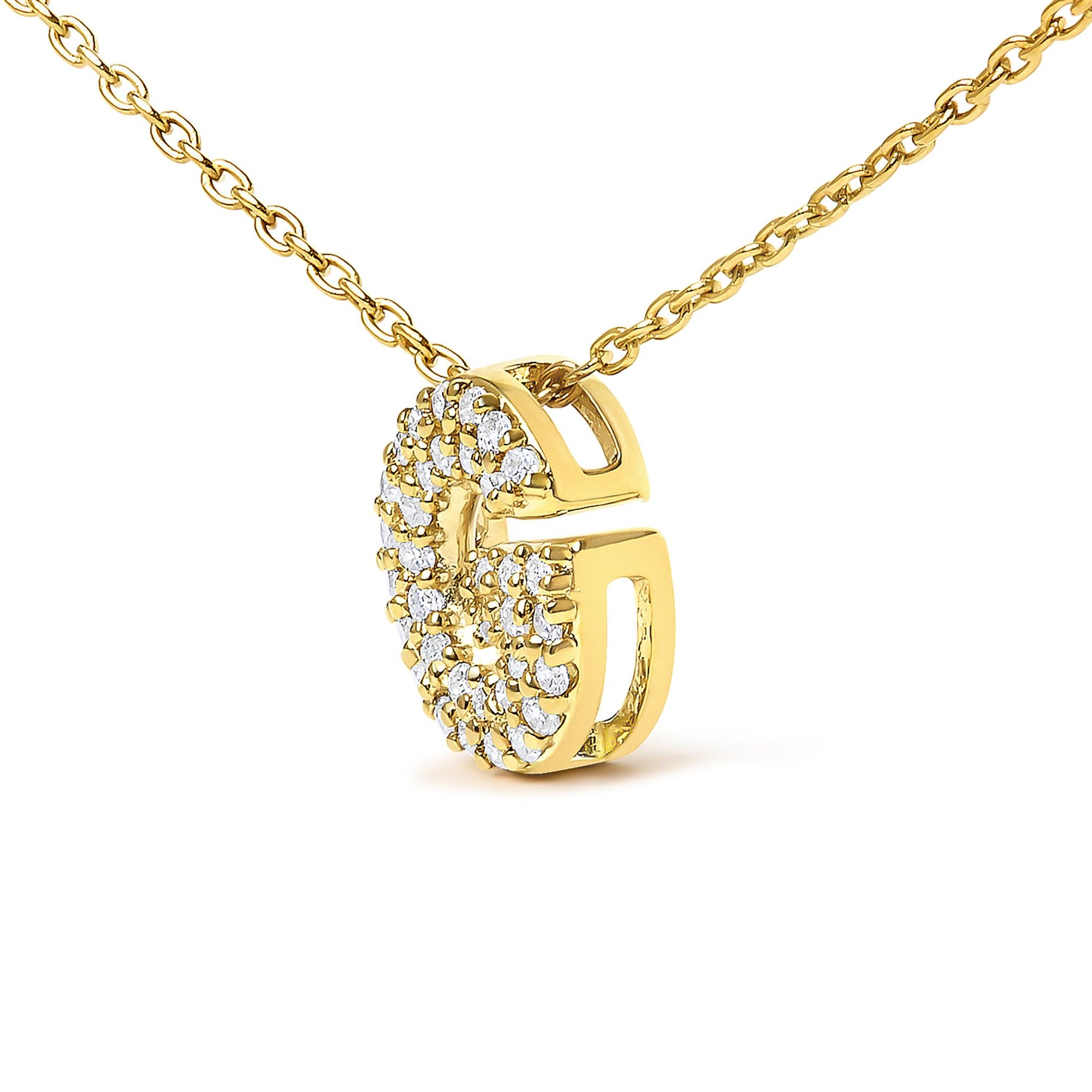10K Yellow Gold Diamond Accent "A-Z" Initial Bubble Pendant Necklace