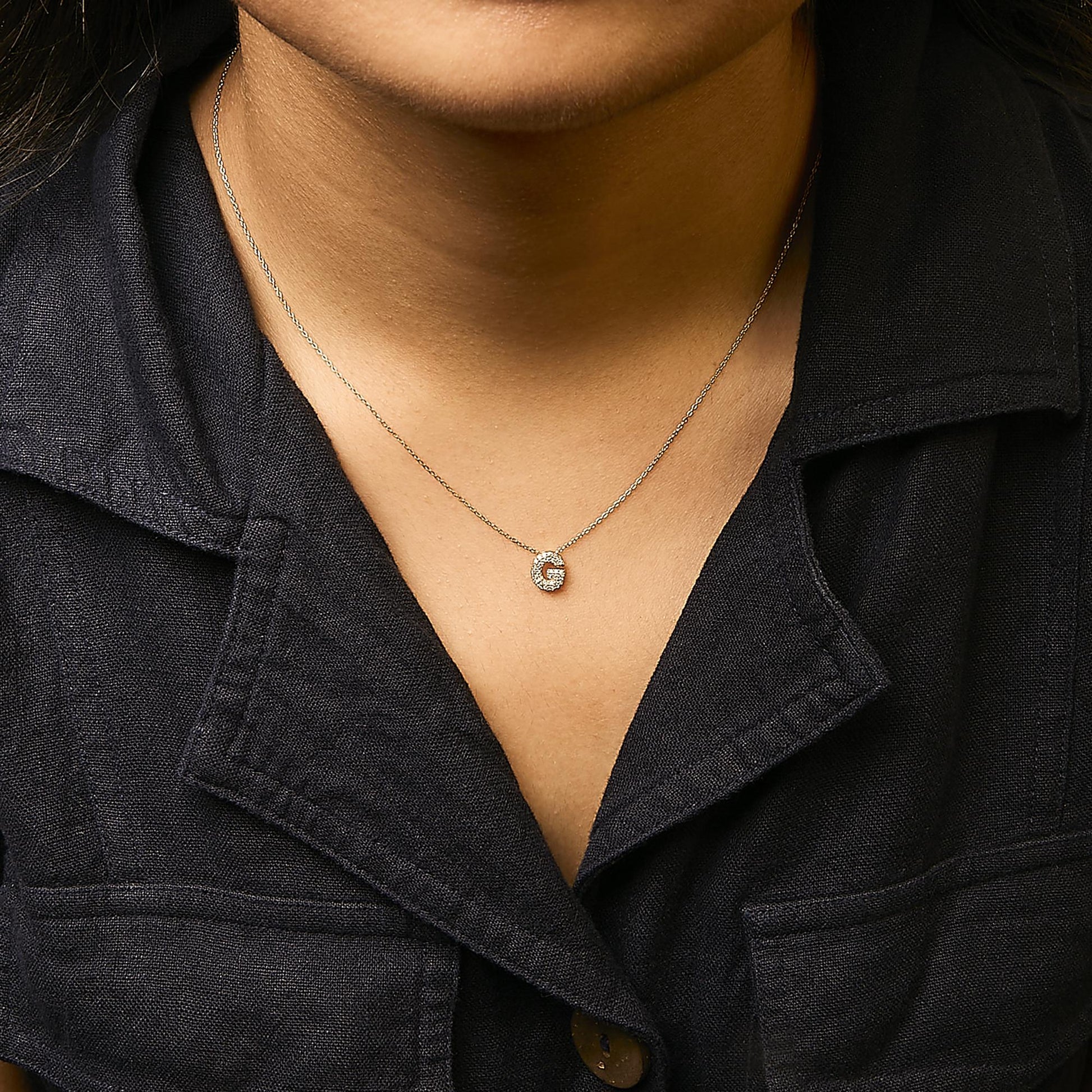 10K Yellow Gold Diamond Accent "A-Z" Initial Bubble Pendant Necklace