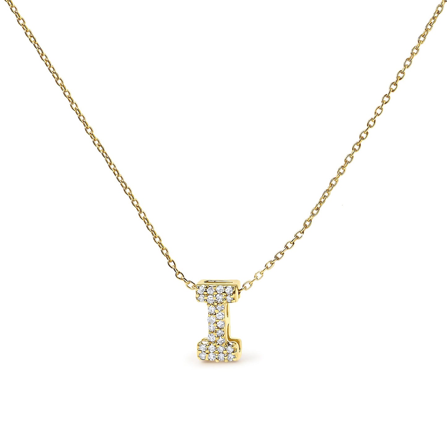 10K Yellow Gold Diamond Accent "A-Z" Initial Bubble Pendant Necklace