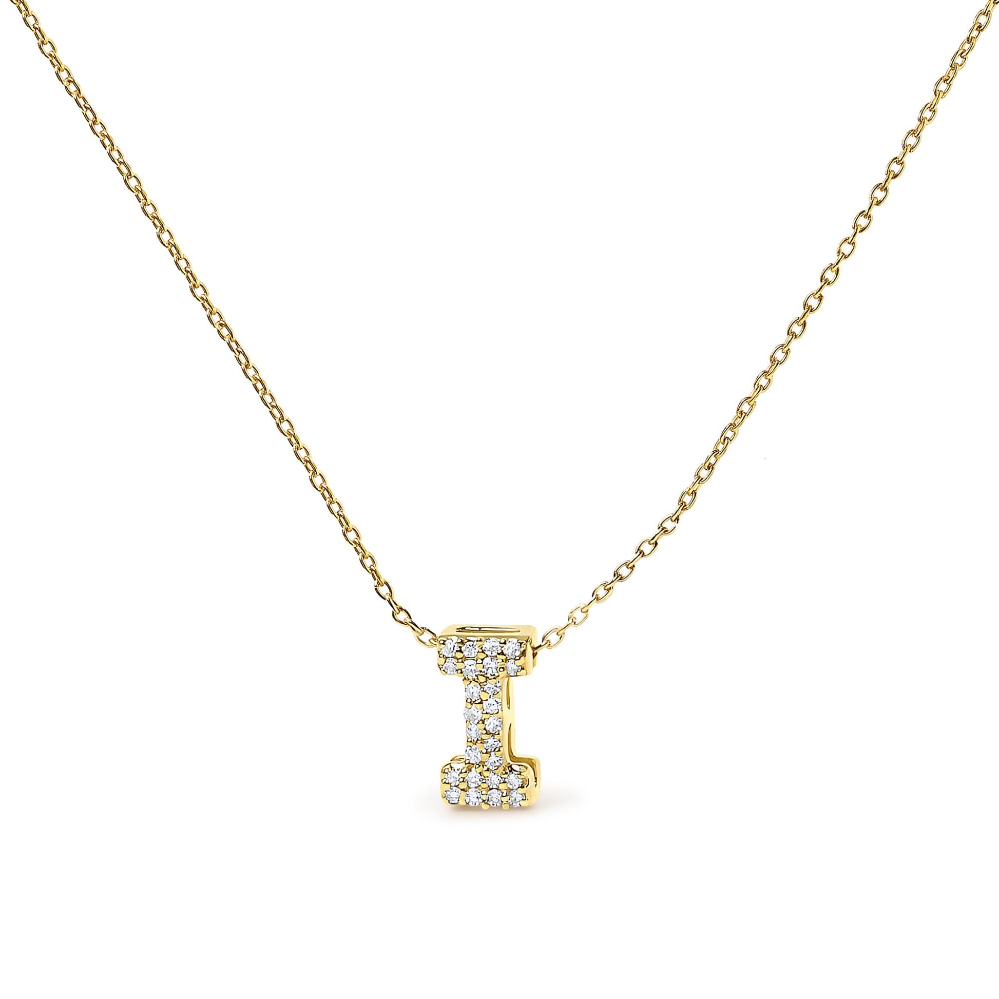10K Yellow Gold Diamond Accent "A-Z" Initial Bubble Pendant Necklace