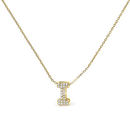 10K Yellow Gold Diamond Accent "A-Z" Initial Bubble Pendant Necklace