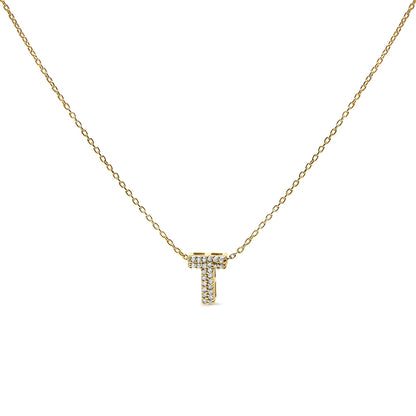 10K Yellow Gold Diamond Accent "A-Z" Initial Bubble Pendant Necklace