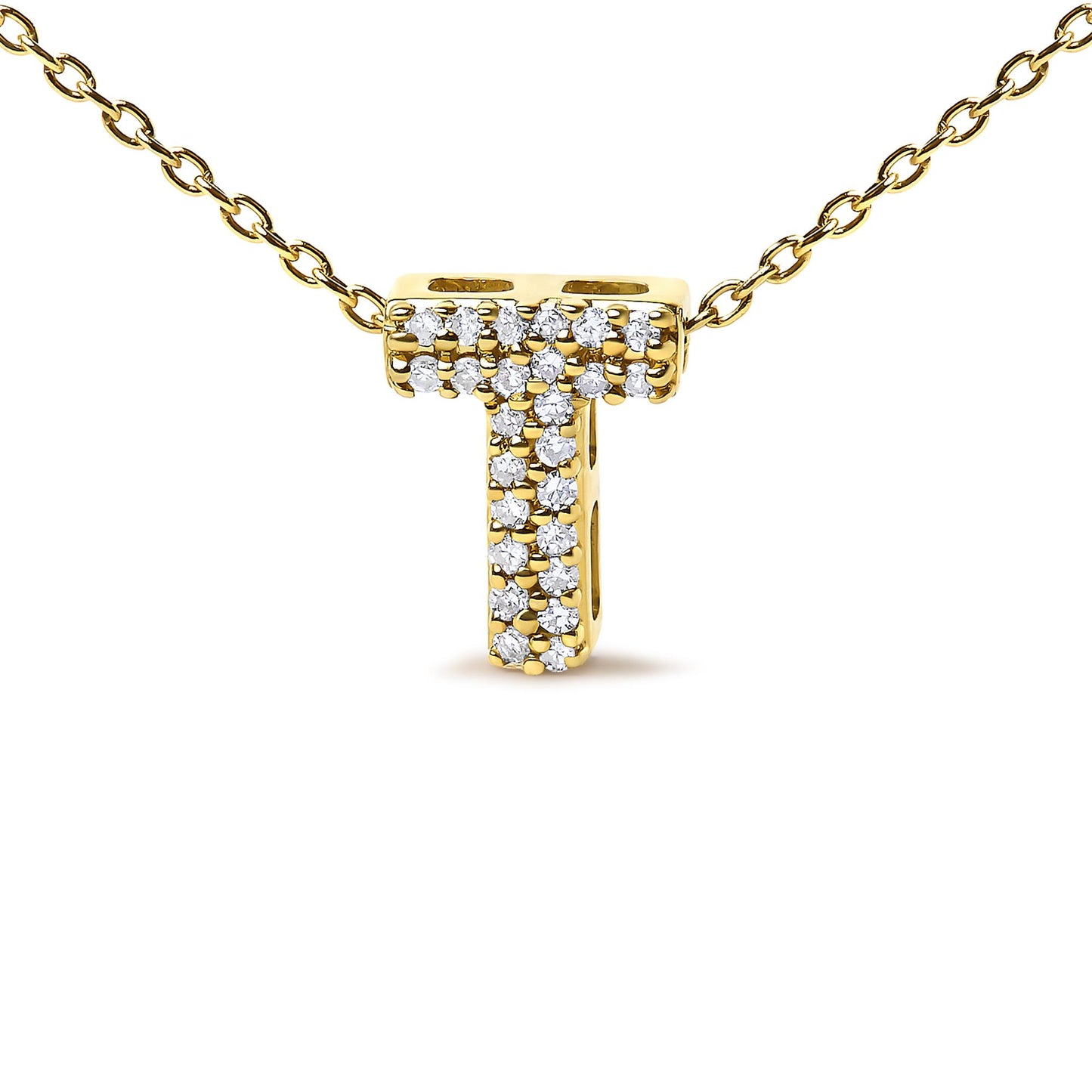 10K Yellow Gold Diamond Accent "A-Z" Initial Bubble Pendant Necklace