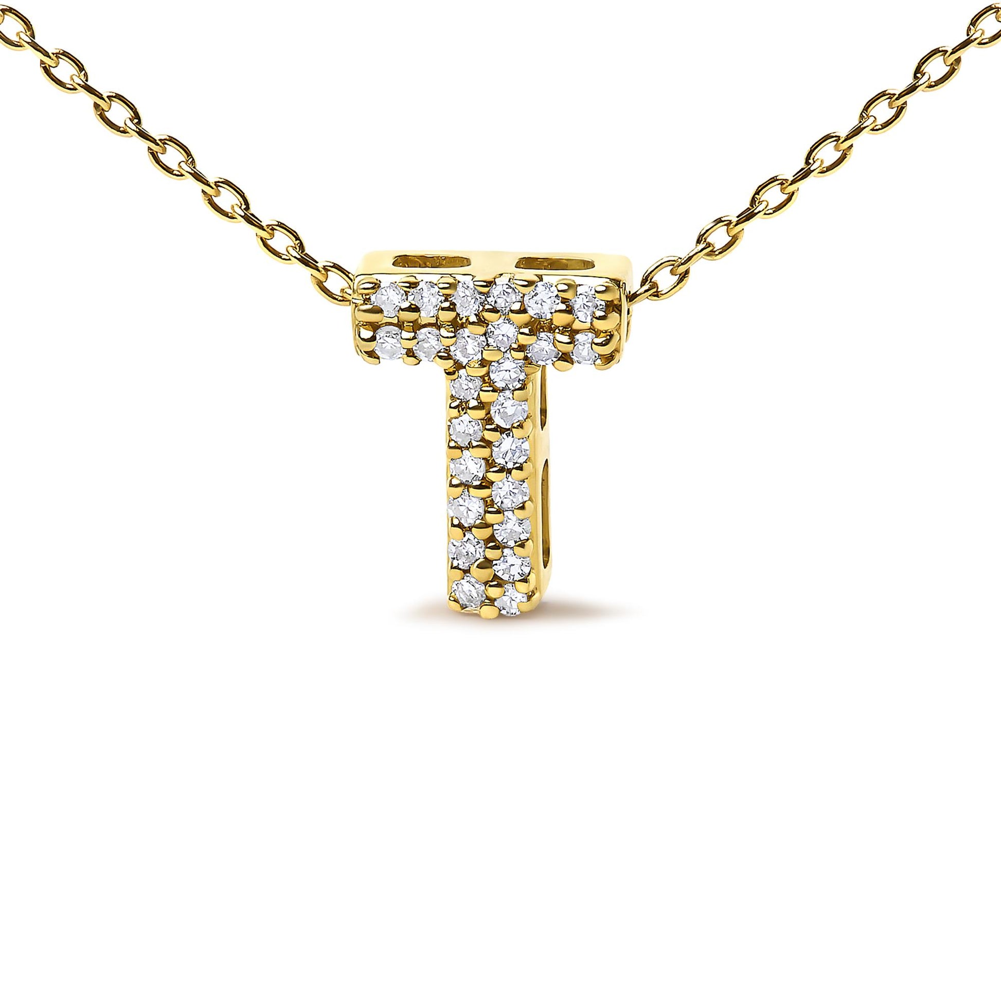 10K Yellow Gold Diamond Accent "A-Z" Initial Bubble Pendant Necklace