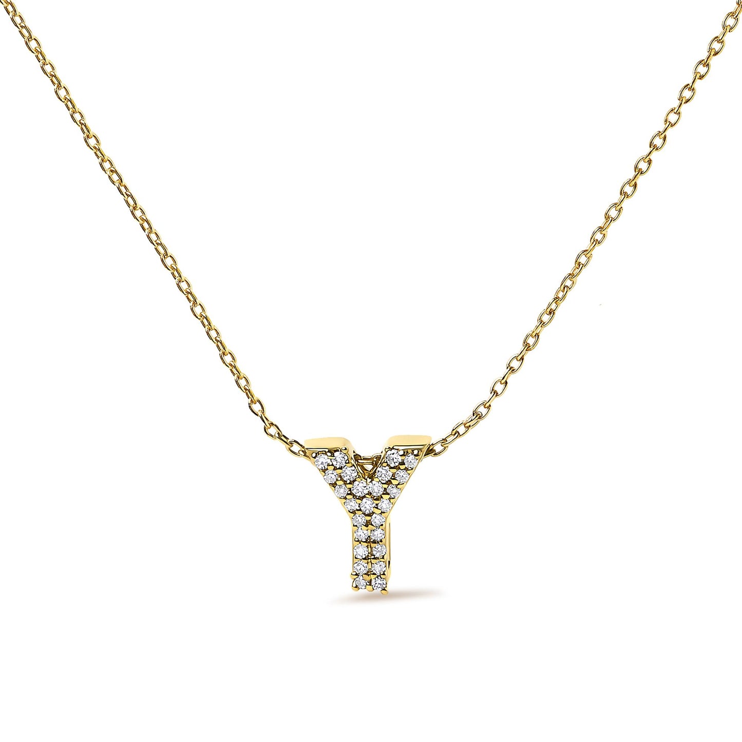 10K Yellow Gold Diamond Accent "A-Z" Initial Bubble Pendant Necklace