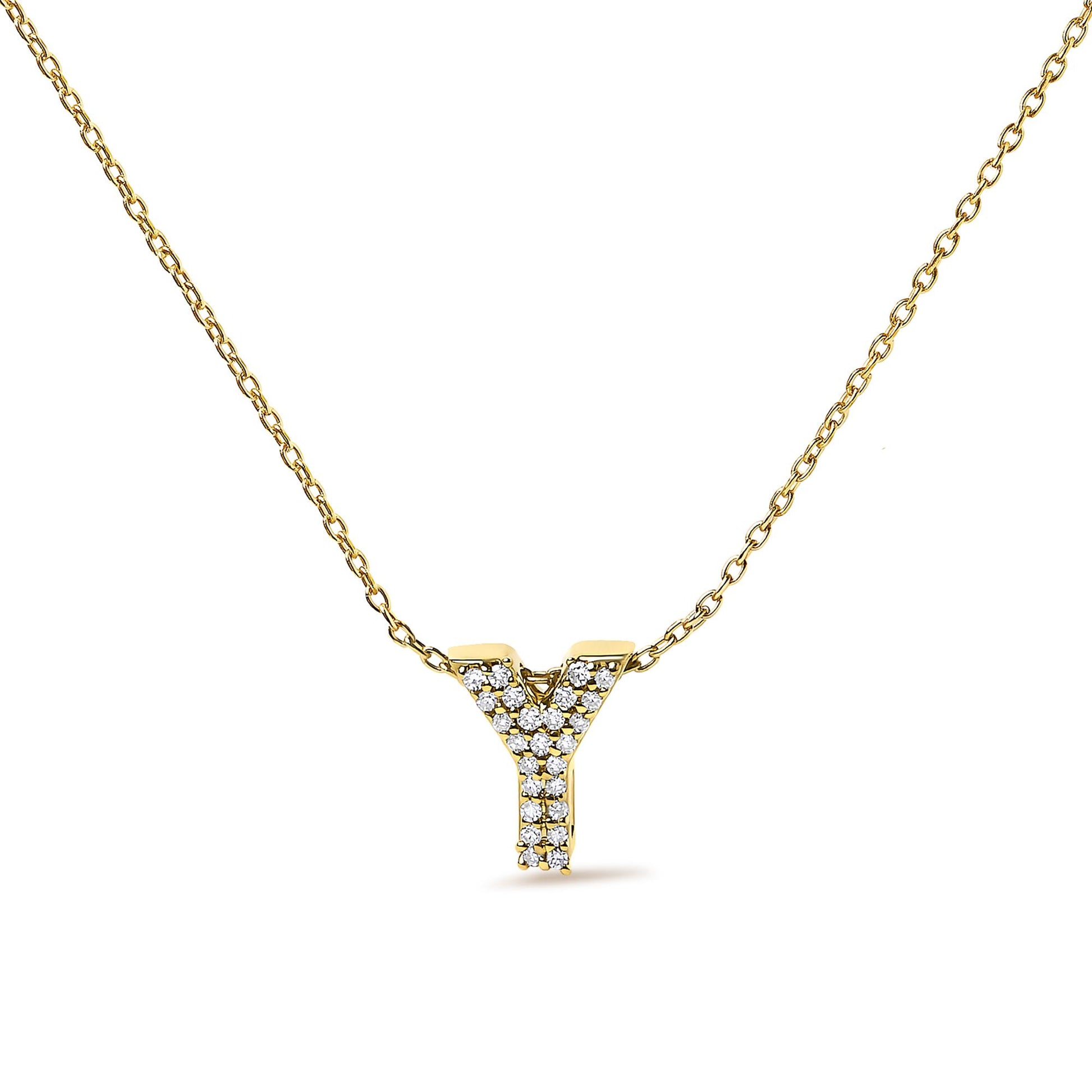 10K Yellow Gold Diamond Accent "A-Z" Initial Bubble Pendant Necklace