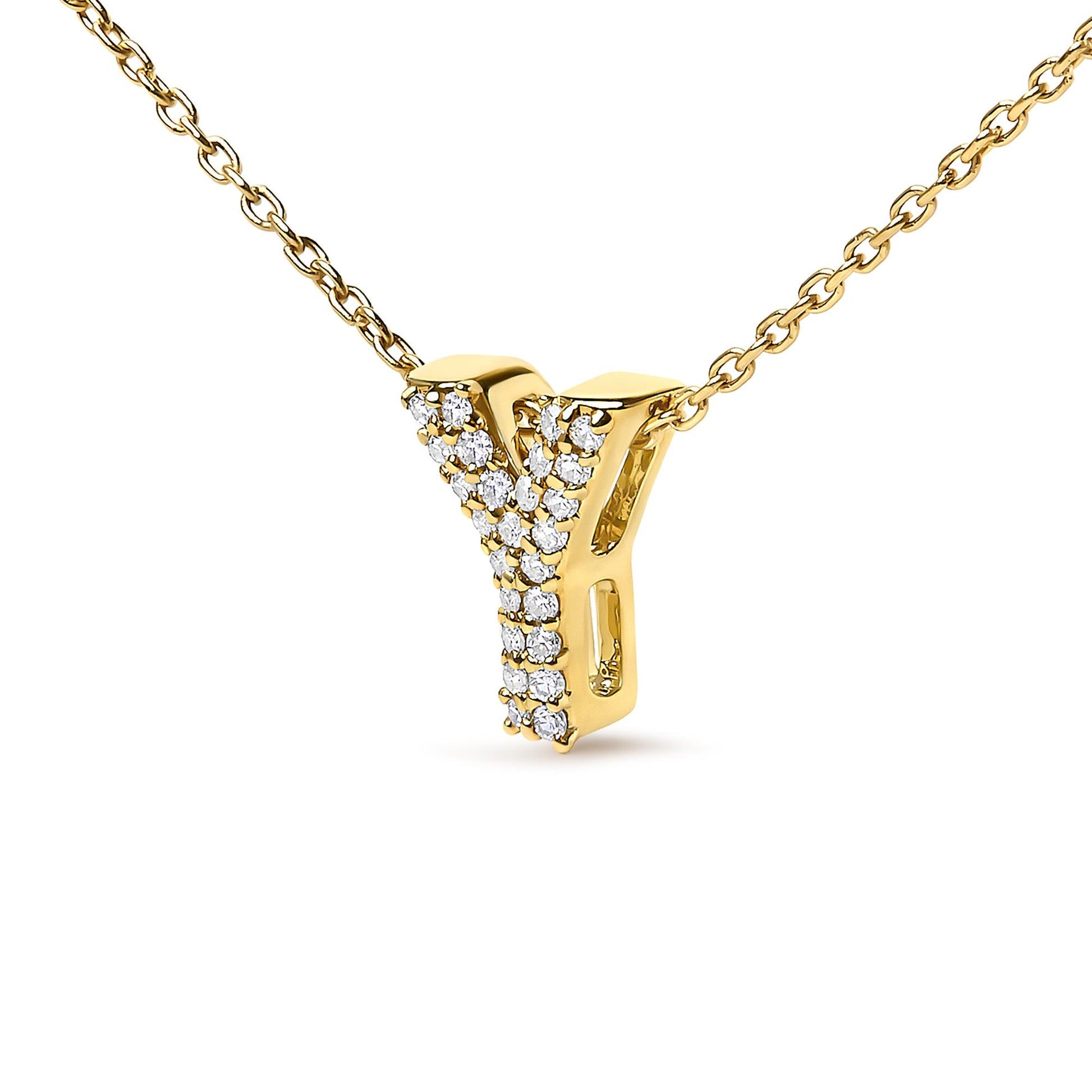 10K Yellow Gold Diamond Accent "A-Z" Initial Bubble Pendant Necklace