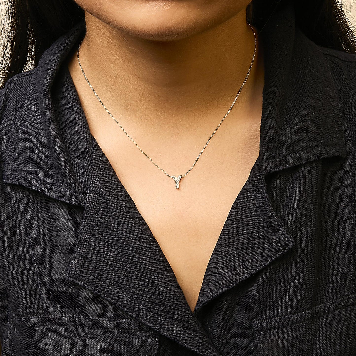 10K Yellow Gold Diamond Accent "A-Z" Initial Bubble Pendant Necklace