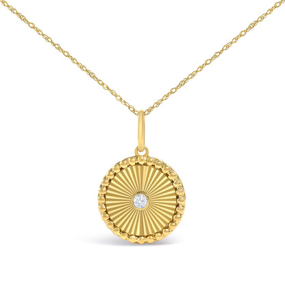 14K Yellow Gold Diamond Accent Medallion Circle Fluted Pendant Necklace
