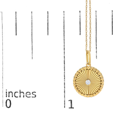 14K Yellow Gold Diamond Accent Medallion Circle Fluted Pendant Necklace