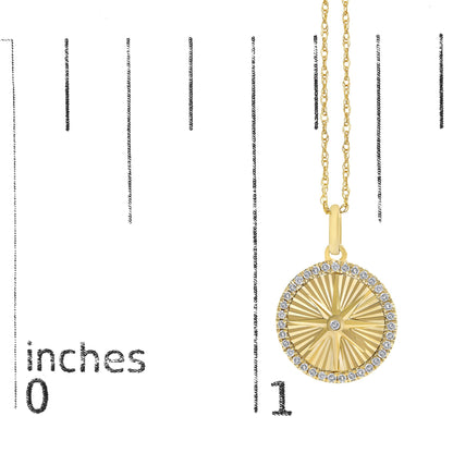14K Yellow Gold 1/5 Cttw Diamond Starburst Fluted Medallion Pendant Necklace