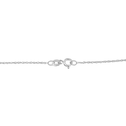 Close-up front angle of a white and rose metal necklace clasp with a chain, featuring small round brownish gemstones in micro-pave setting on one oval link.