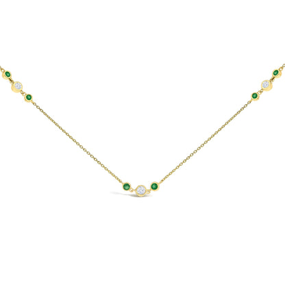 14K Yellow Gold Emerald and 1/2 Cttw Diamond Station Necklace