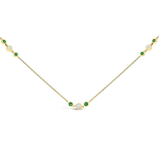 14K Yellow Gold Emerald and 1/2 Cttw Diamond Station Necklace
