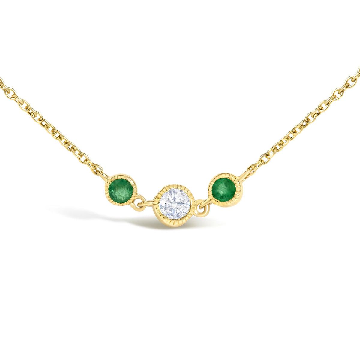 14K Yellow Gold Emerald and 1/2 Cttw Diamond Station Necklace