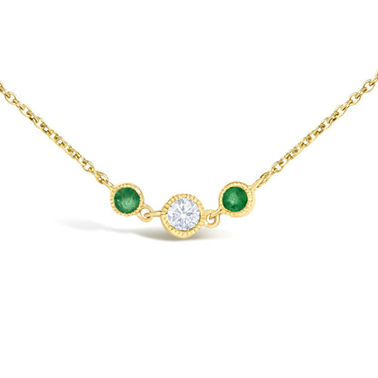 14K Yellow Gold Emerald and 1/2 Cttw Diamond Station Necklace