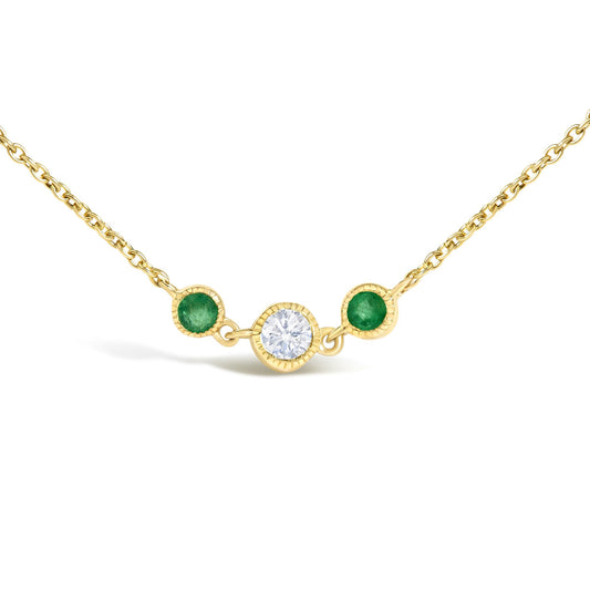 14K Yellow Gold Emerald and 1/2 Cttw Diamond Station Necklace