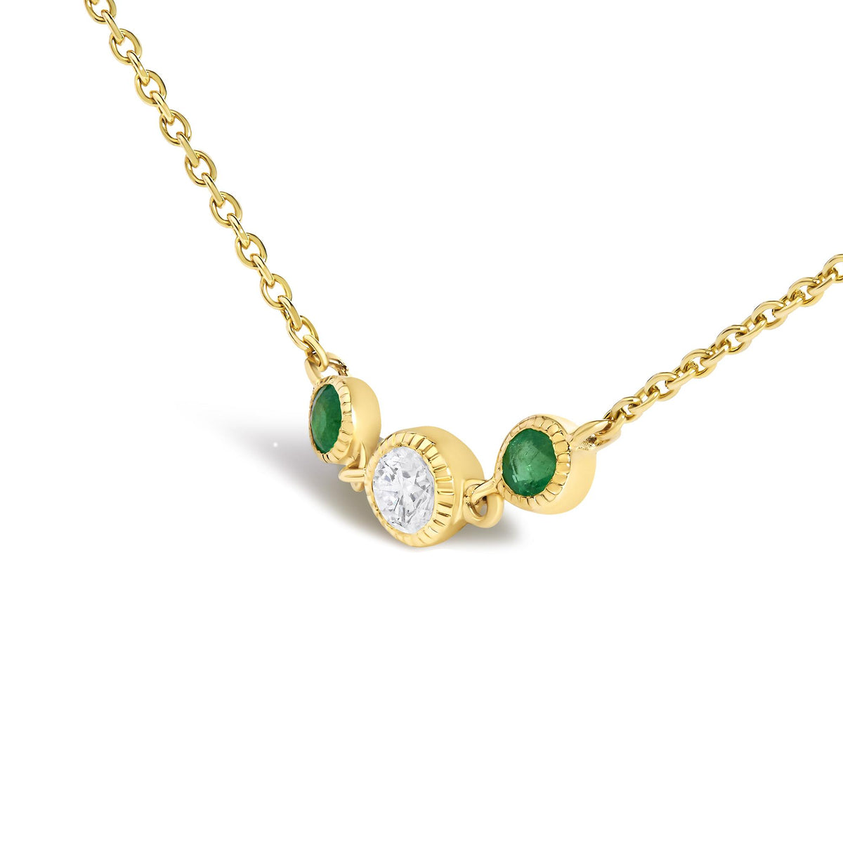 14K Yellow Gold Emerald and 1/2 Cttw Diamond Station Necklace