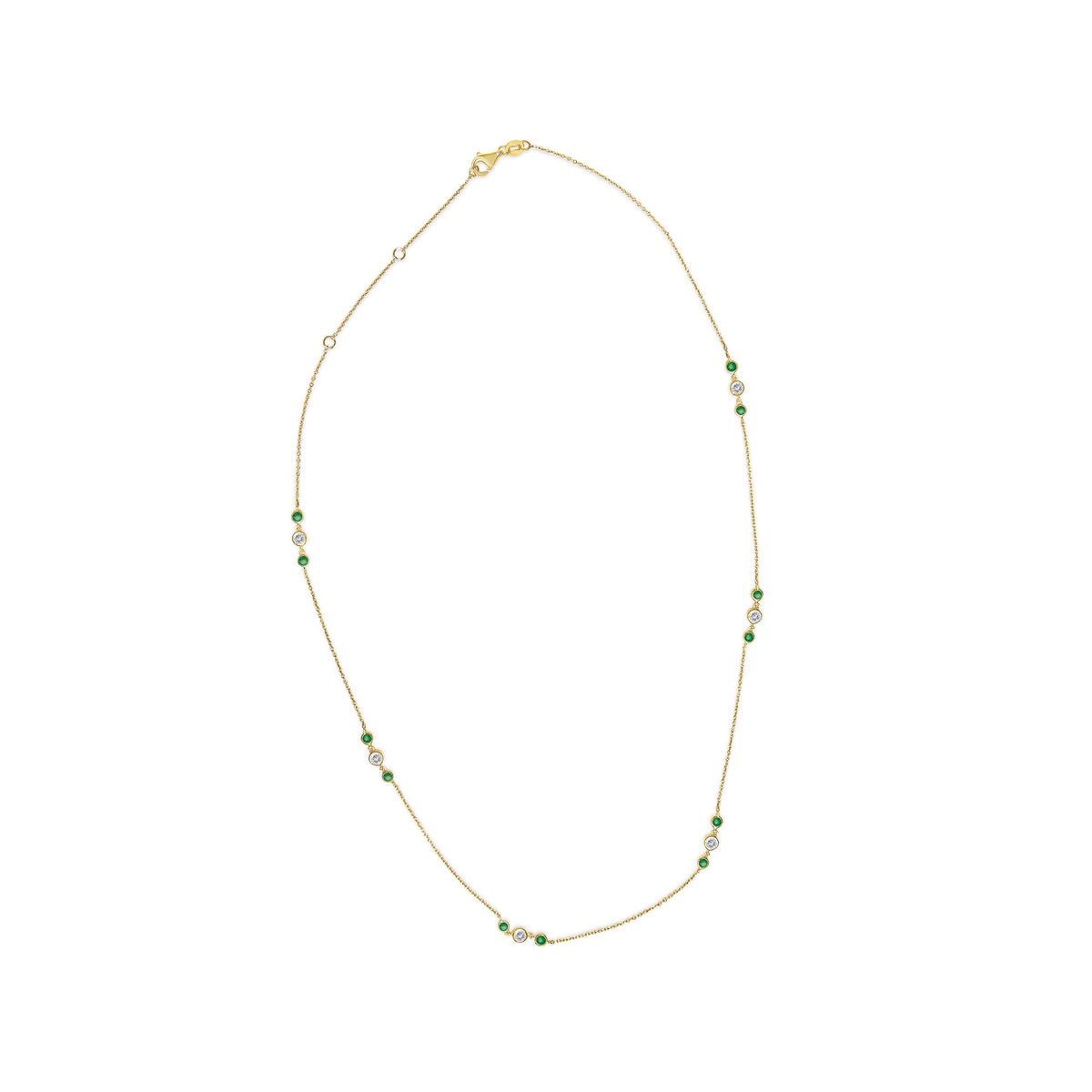 14K Yellow Gold Emerald and 1/2 Cttw Diamond Station Necklace