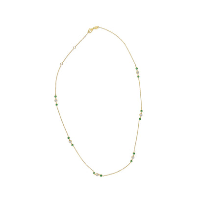 14K Yellow Gold Emerald and 1/2 Cttw Diamond Station Necklace