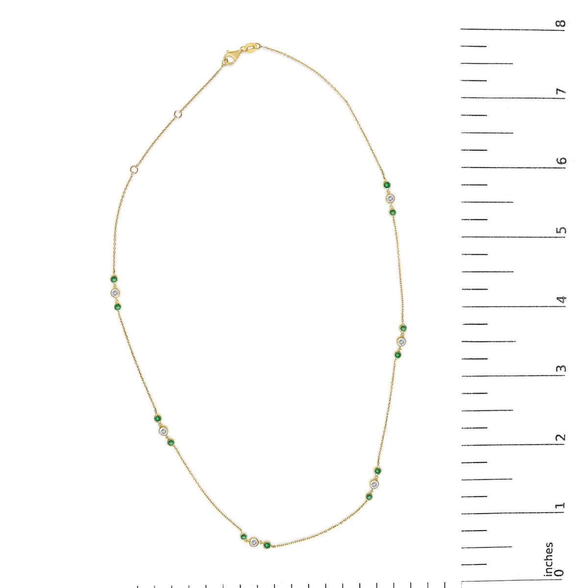 14K Yellow Gold Emerald and 1/2 Cttw Diamond Station Necklace