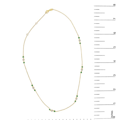 14K Yellow Gold Emerald and 1/2 Cttw Diamond Station Necklace