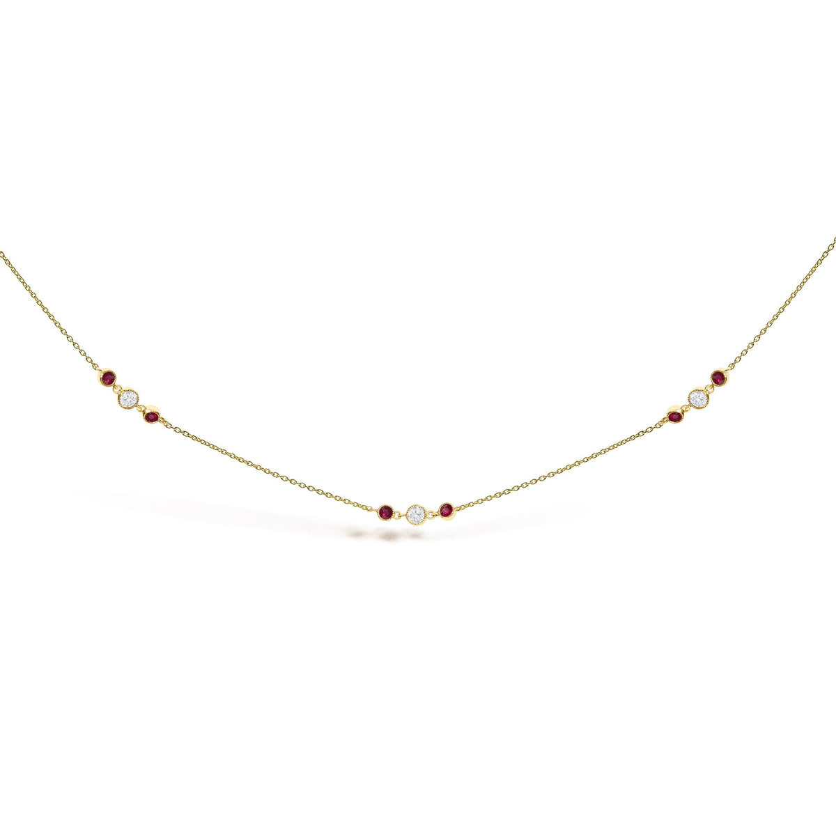 14K Yellow Gold Ruby and 1/2 Cttw Diamond Station Necklace