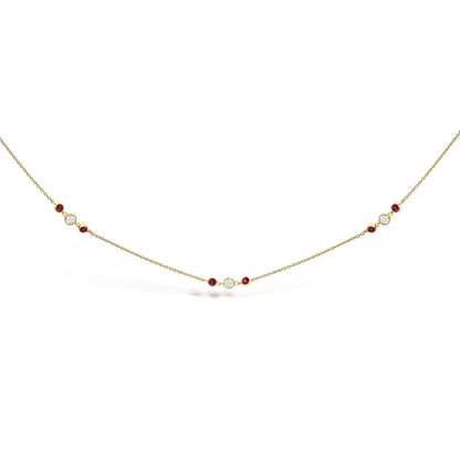 14K Yellow Gold Ruby and 1/2 Cttw Diamond Station Necklace