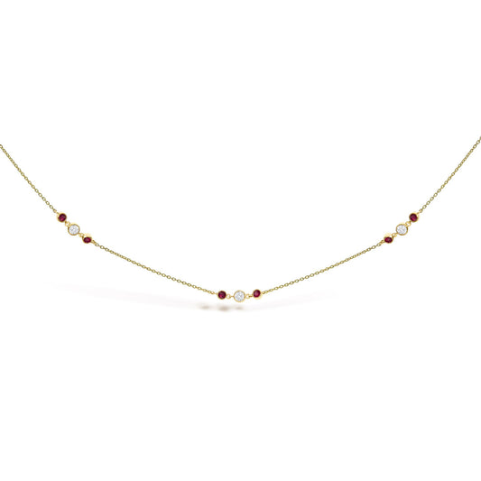 14K Yellow Gold Ruby and 1/2 Cttw Diamond Station Necklace