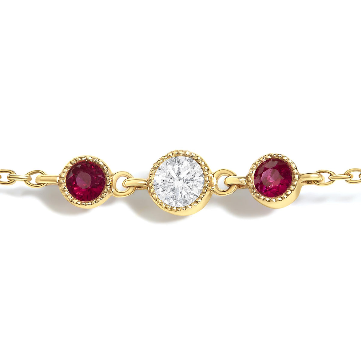 14K Yellow Gold Ruby and 1/2 Cttw Diamond Station Necklace