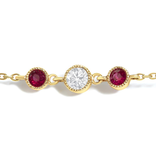 14K Yellow Gold Ruby and 1/2 Cttw Diamond Station Necklace